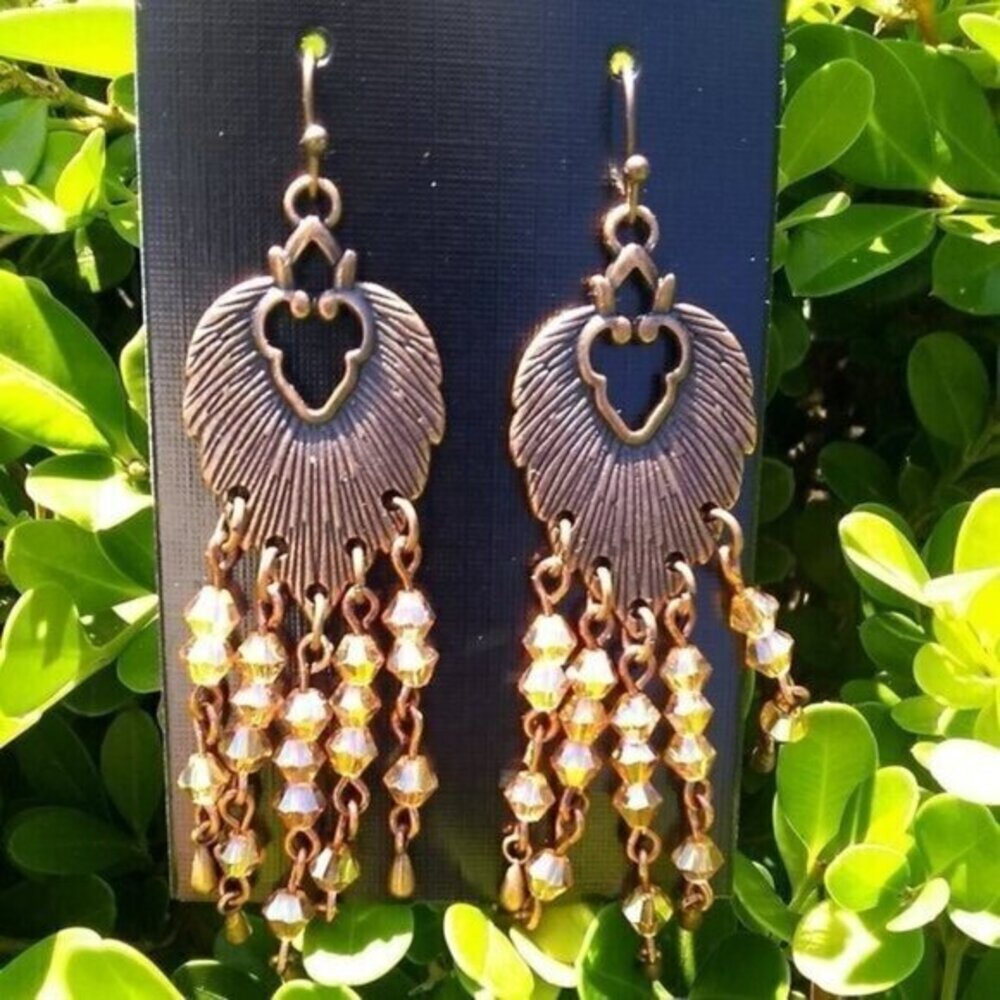 Unique!!! Copper Leaf Shaped Chandeliers with Sparkling Honey/Amber Bicone Beads